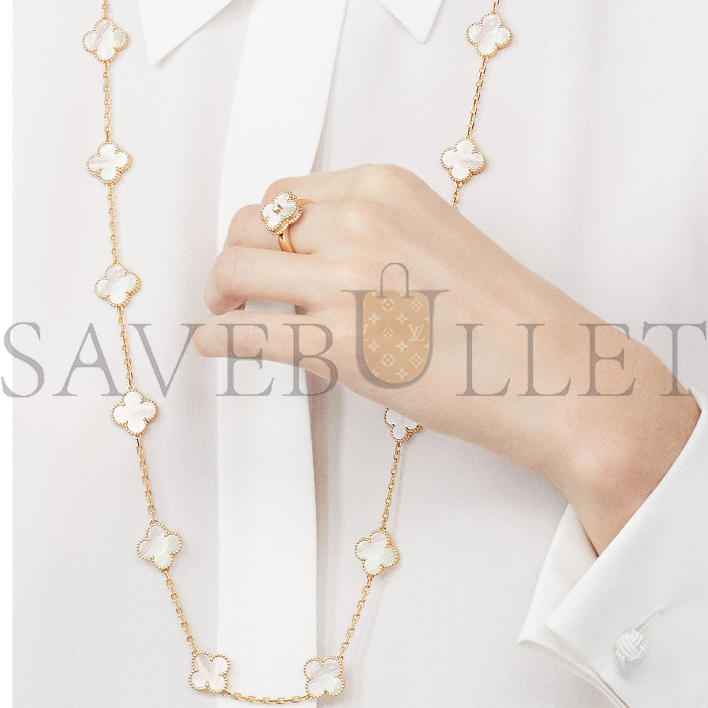 V*N CL*F arpels vintage alhambra long necklace, 20 motifs - yellow gold, mother-of-pearl  vcara42100